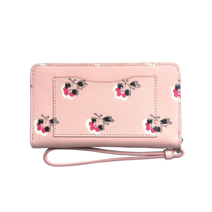 Floral Crossgrain Leather East / West Universal Zip Case Wristlet Wallet Pink # 63965B